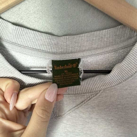 Timberland Men’s XL Sweatshirt Gray Crewneck Fleece Pullover Logo Regular Fit - Picture 3 of 13